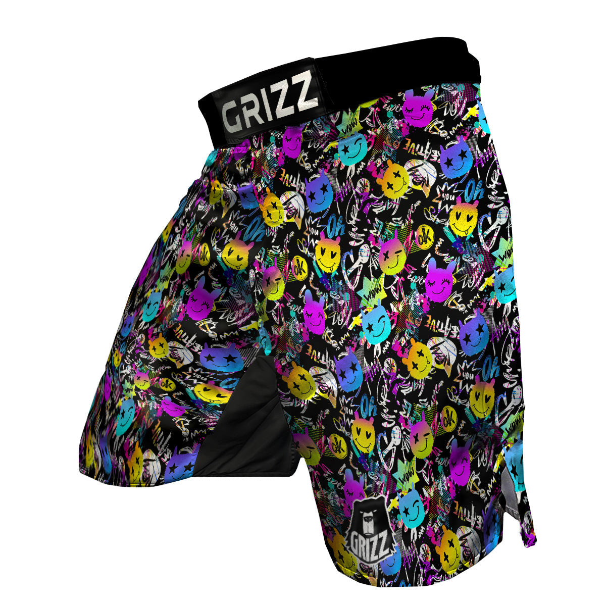 Graffiti Colorful Emoji Faces Print Pattern MMA Shorts-grizzshop
