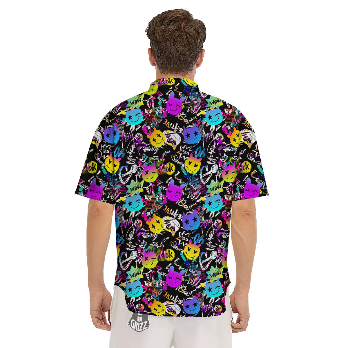 Graffiti Colorful Emoji Faces Print Pattern Men's Short Sleeve Shirts-grizzshop