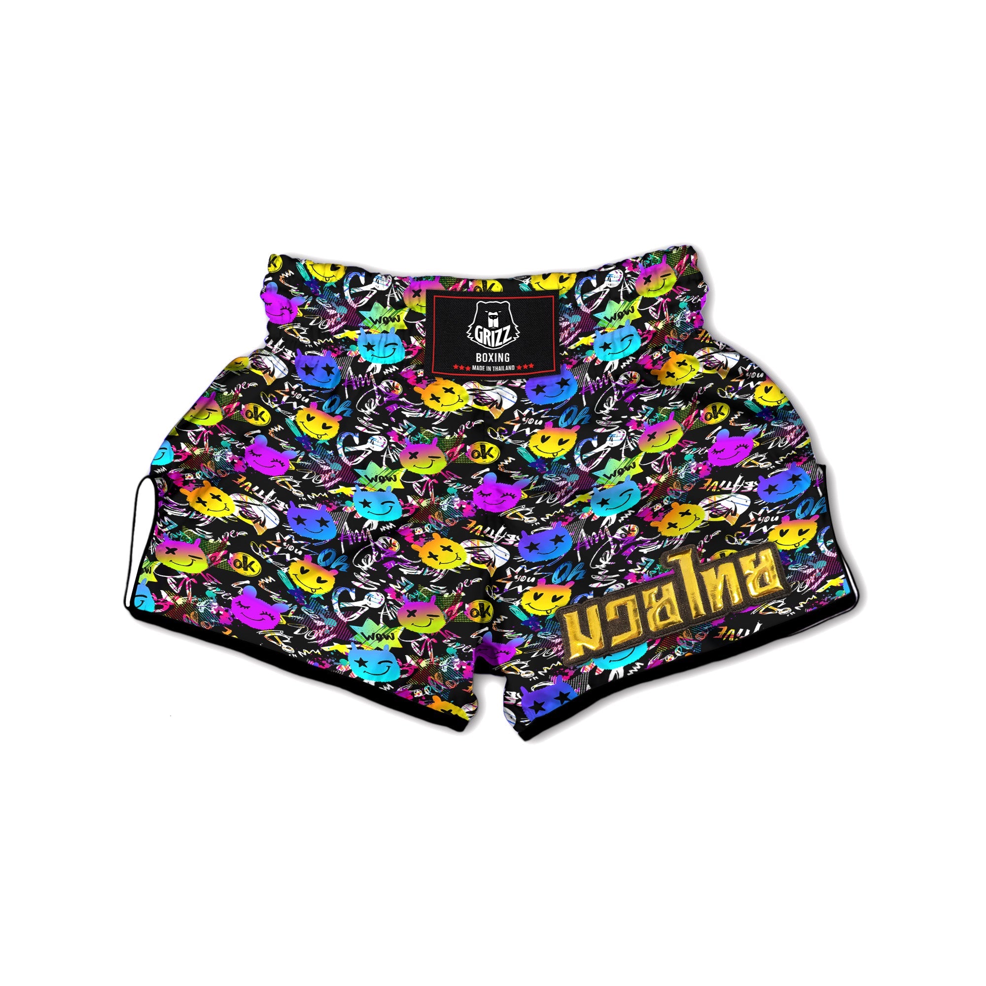 Graffiti Colorful Emoji Faces Print Pattern Muay Thai Boxing Shorts-grizzshop
