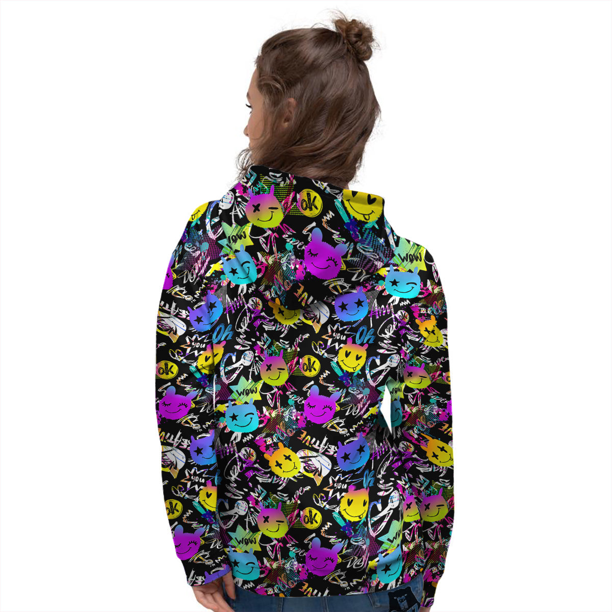 Graffiti Colorful Emoji Faces Print Pattern Women's Hoodie-grizzshop