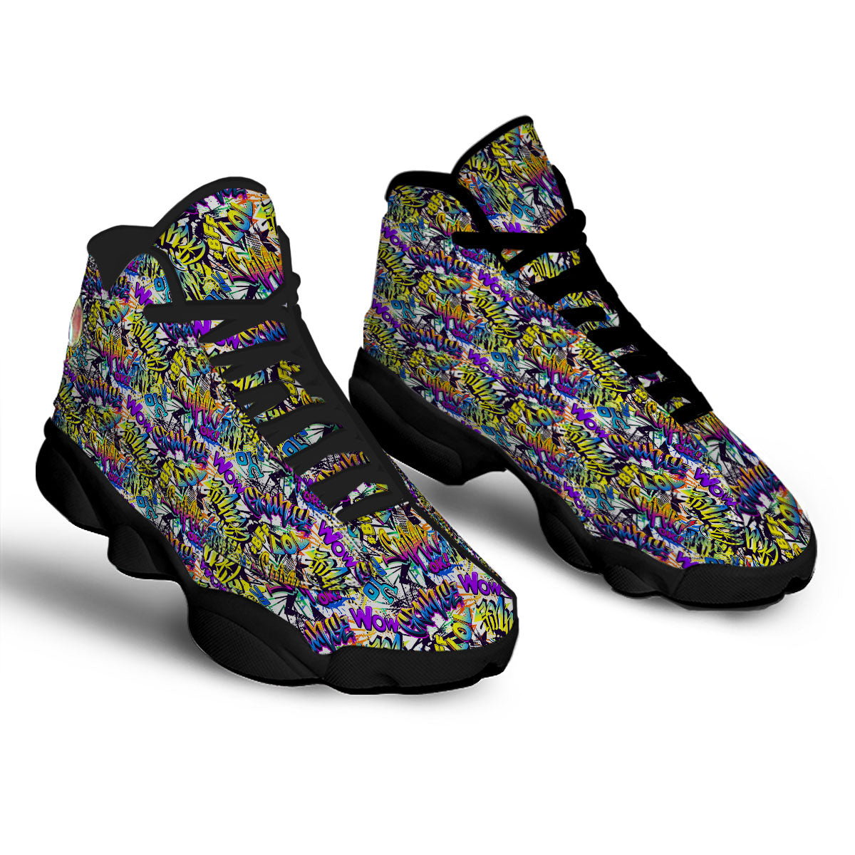 Graffiti Colorful Print Pattern Black Basketball Shoes-grizzshop