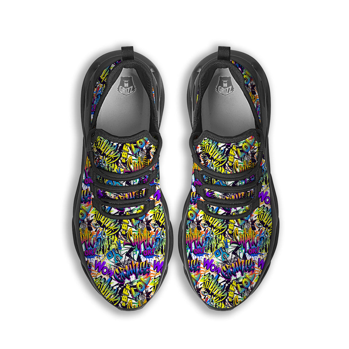 Graffiti Colorful Print Pattern Black Running Shoes-grizzshop