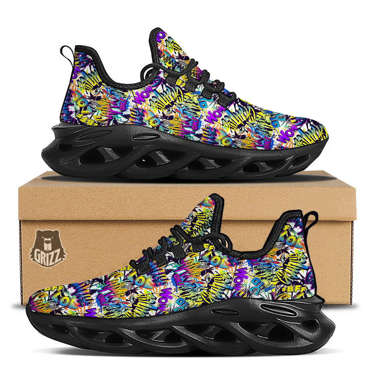Graffiti Colorful Print Pattern Black Running Shoes-grizzshop