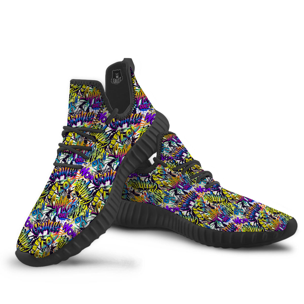 Graffiti Colorful Print Pattern Black Walking Shoes-grizzshop