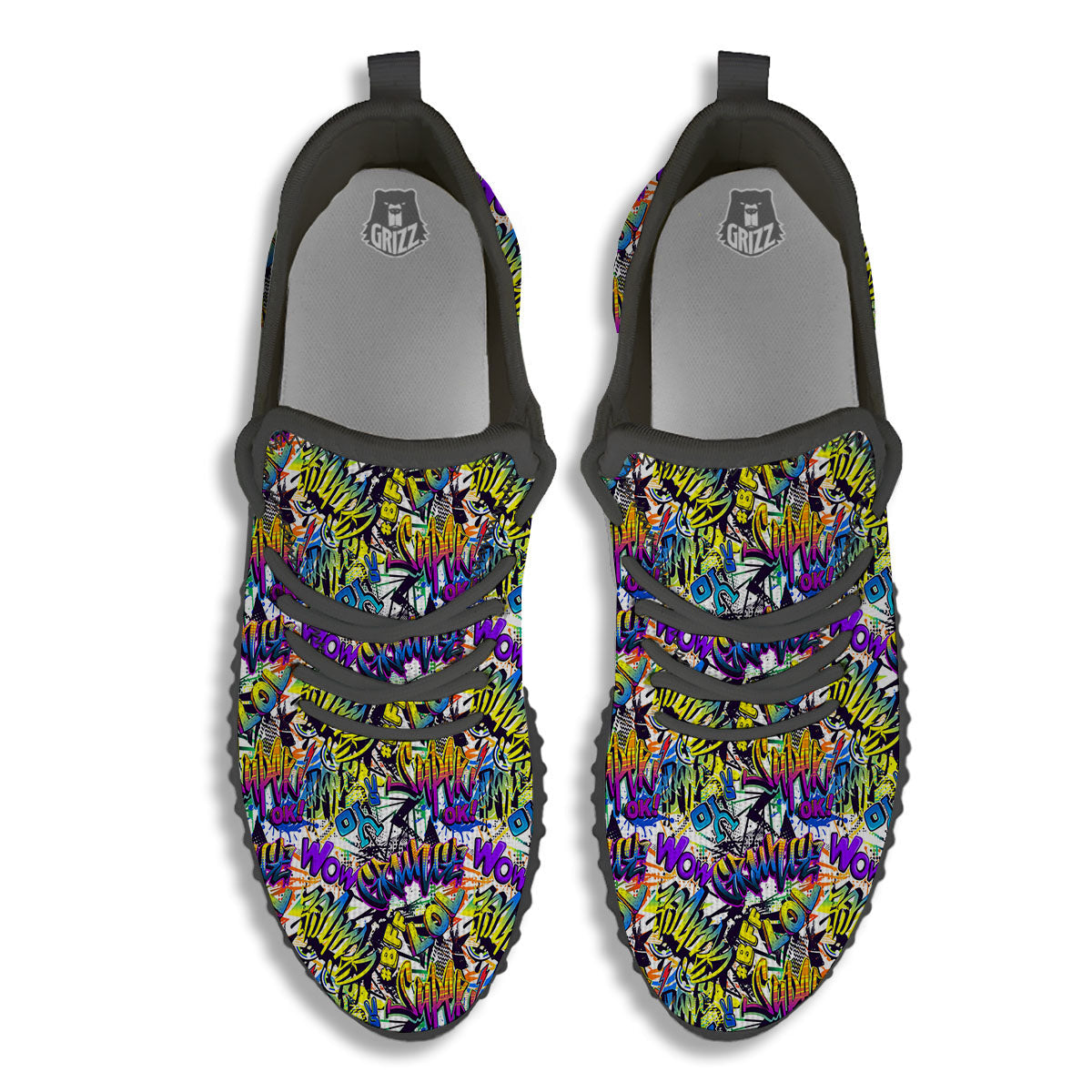 Graffiti Colorful Print Pattern Black Walking Shoes-grizzshop