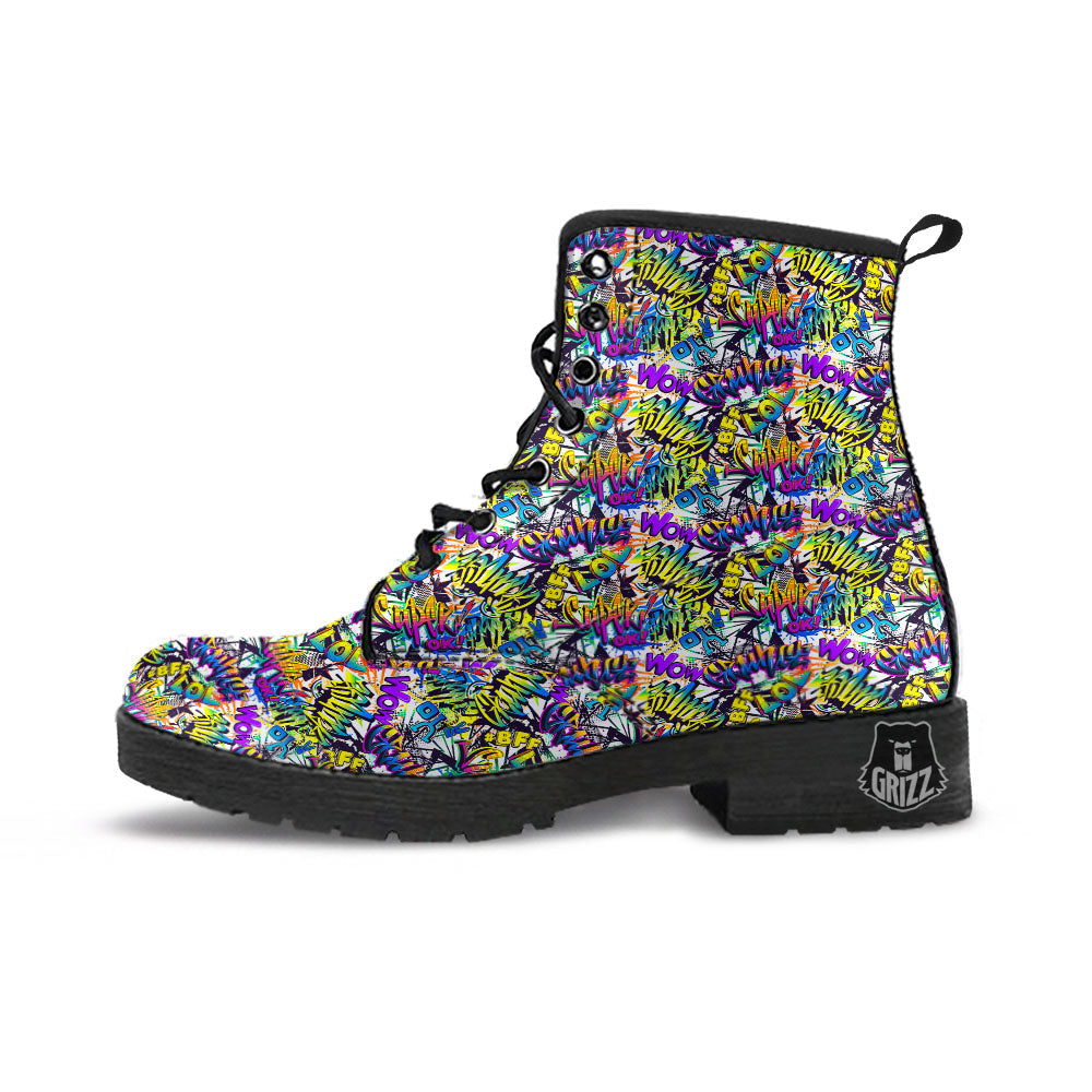 Graffiti Colorful Print Pattern Leather Boots-grizzshop
