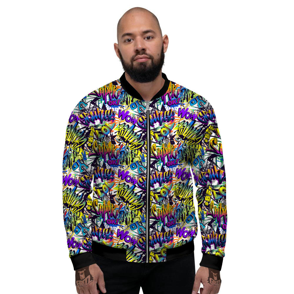 Graffiti Colorful Print Pattern Men's Bomber Jacket-grizzshop