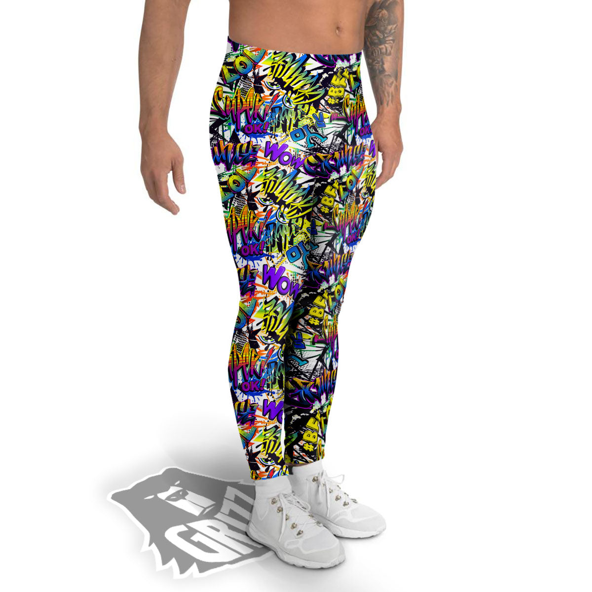 Graffiti Colorful Print Pattern Men's Leggings-grizzshop