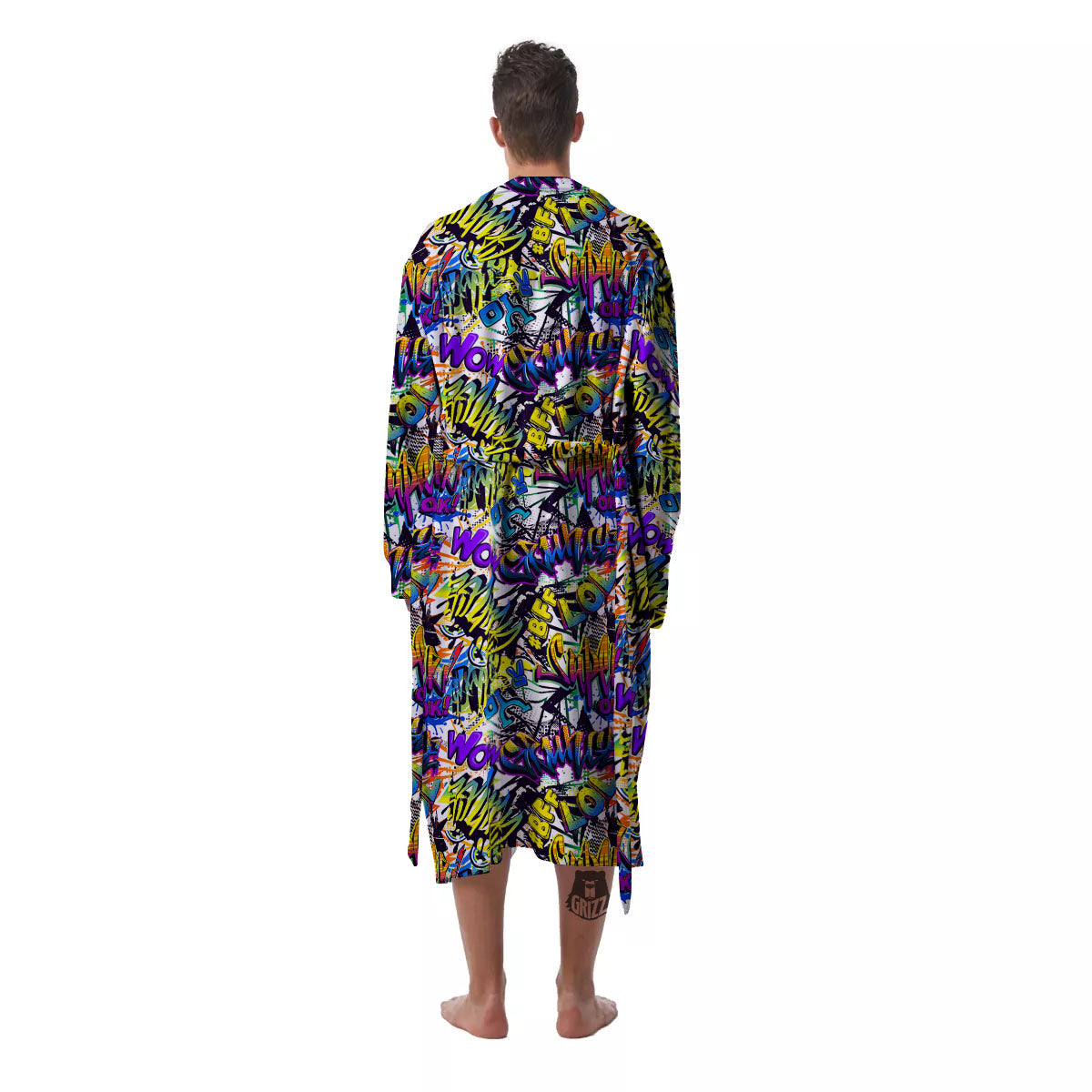 Graffiti Colorful Print Pattern Men's Robe-grizzshop