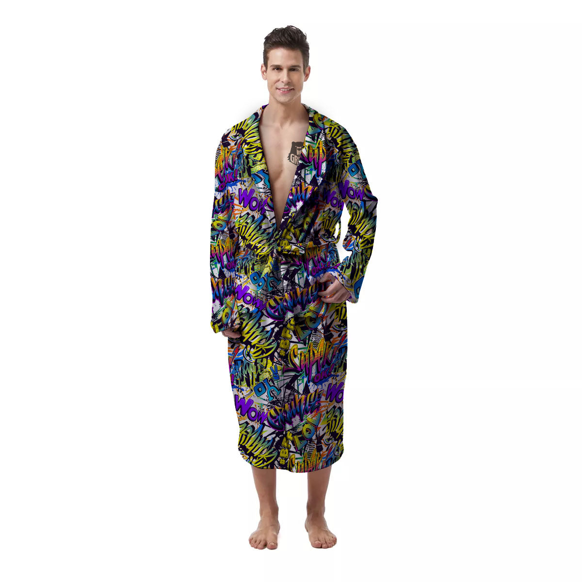 Graffiti Colorful Print Pattern Men's Robe-grizzshop