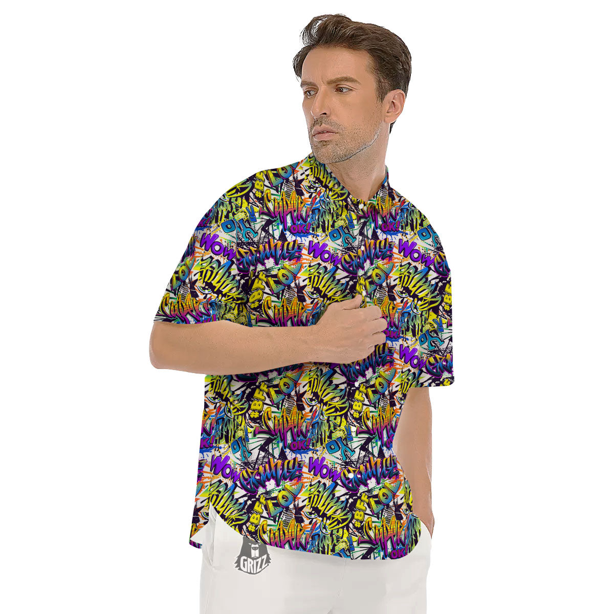 Graffiti Colorful Print Pattern Men's Short Sleeve Shirts-grizzshop