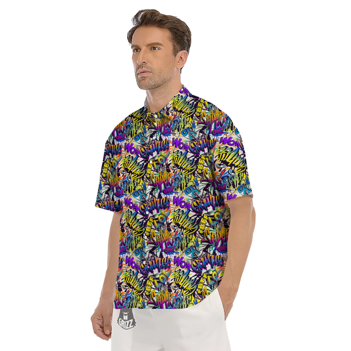 Graffiti Colorful Print Pattern Men's Short Sleeve Shirts-grizzshop