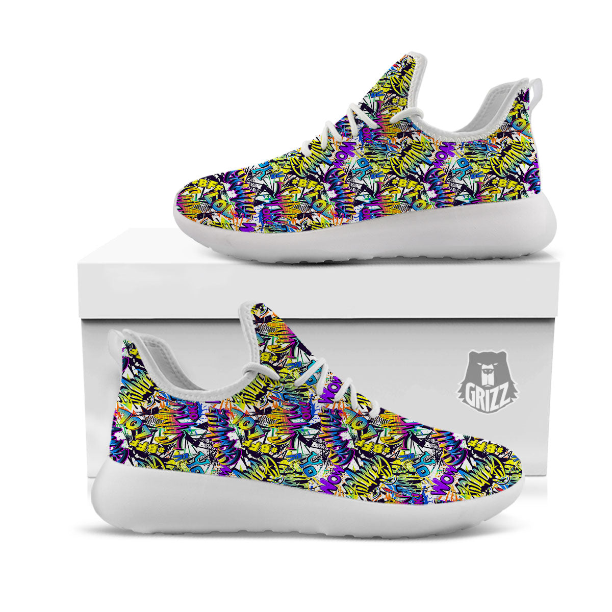 Graffiti Colorful Print Pattern White Athletic Shoes-grizzshop