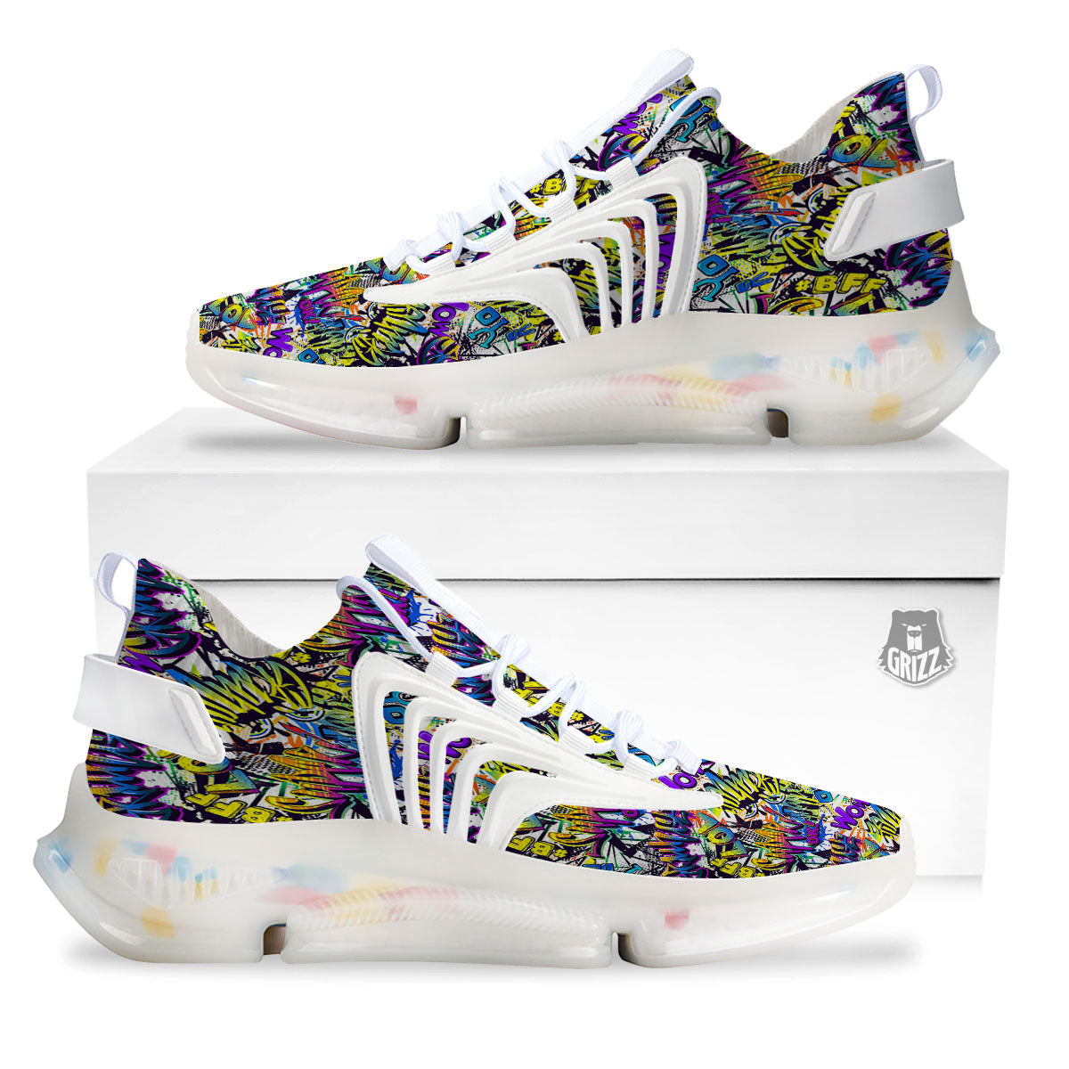 Graffiti Colorful Print Pattern White Gym Shoes-grizzshop