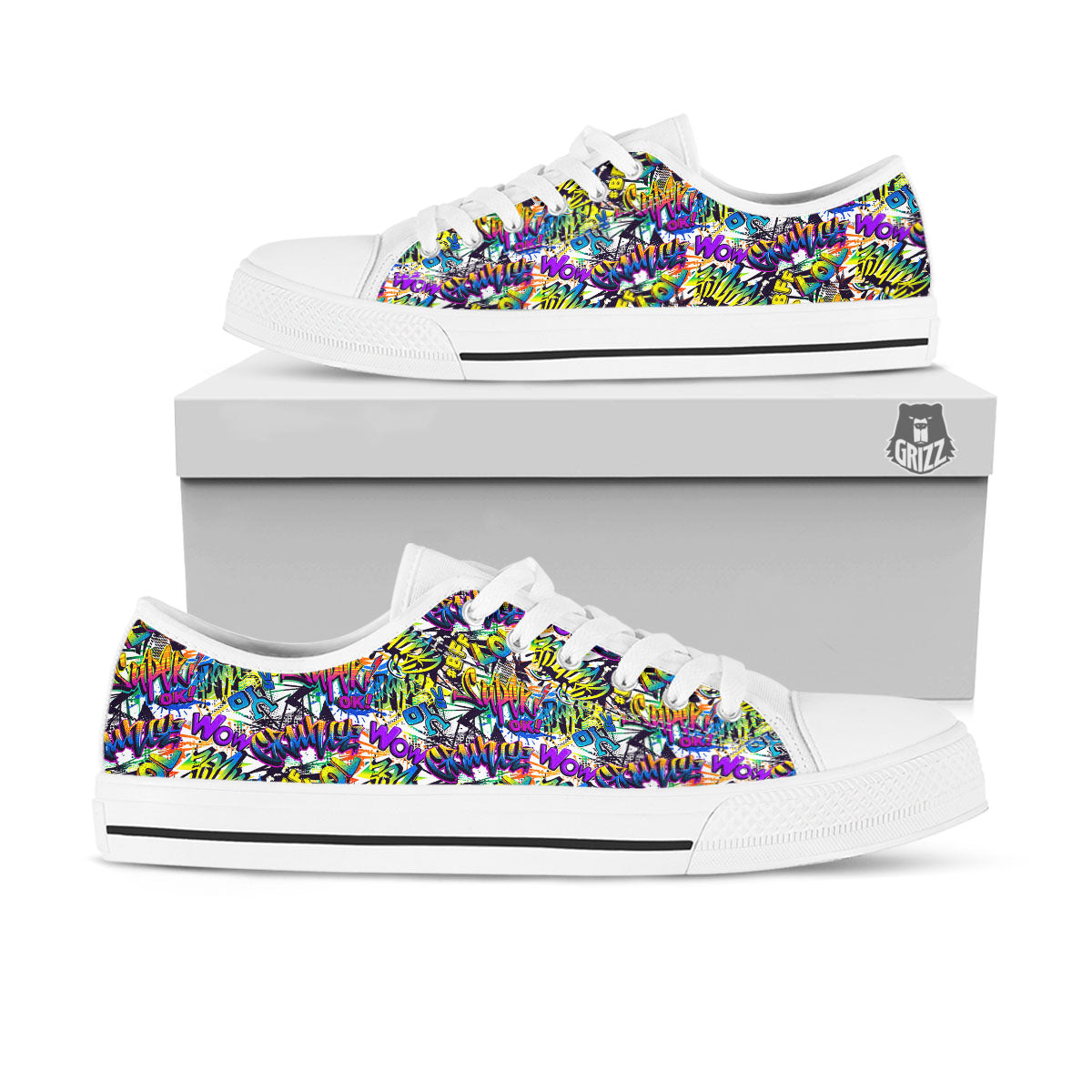 Graffiti Colorful Print Pattern White Low Top Shoes-grizzshop