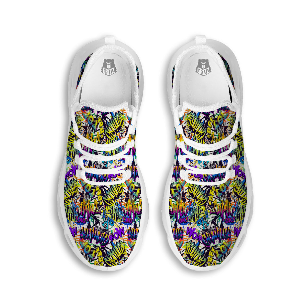 Graffiti Colorful Print Pattern White Running Shoes-grizzshop
