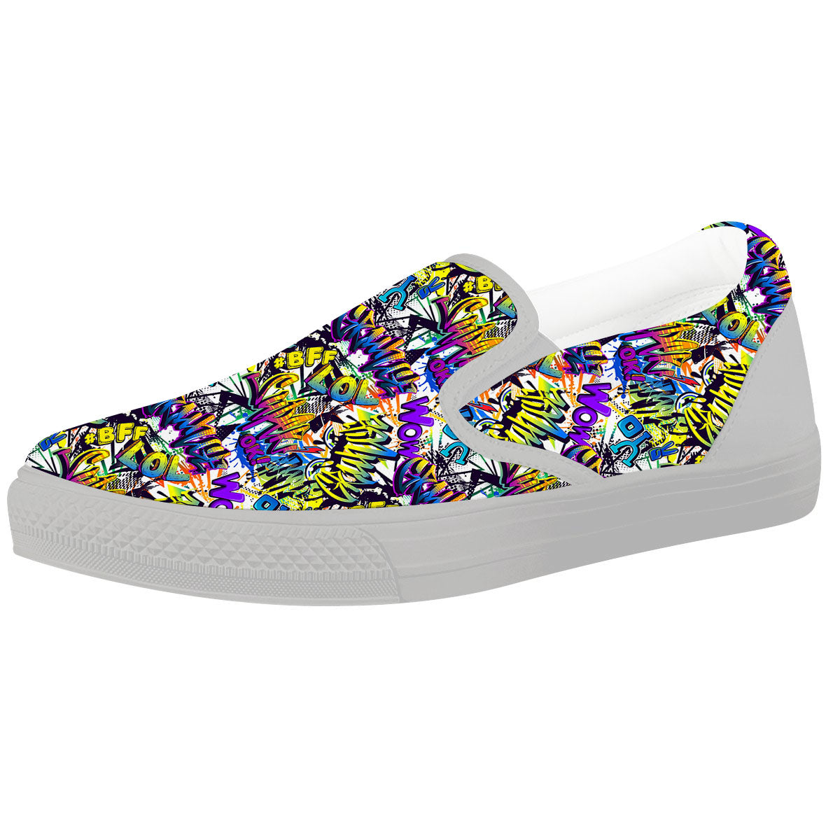 Graffiti Colorful Print Pattern White Slip On Shoes-grizzshop