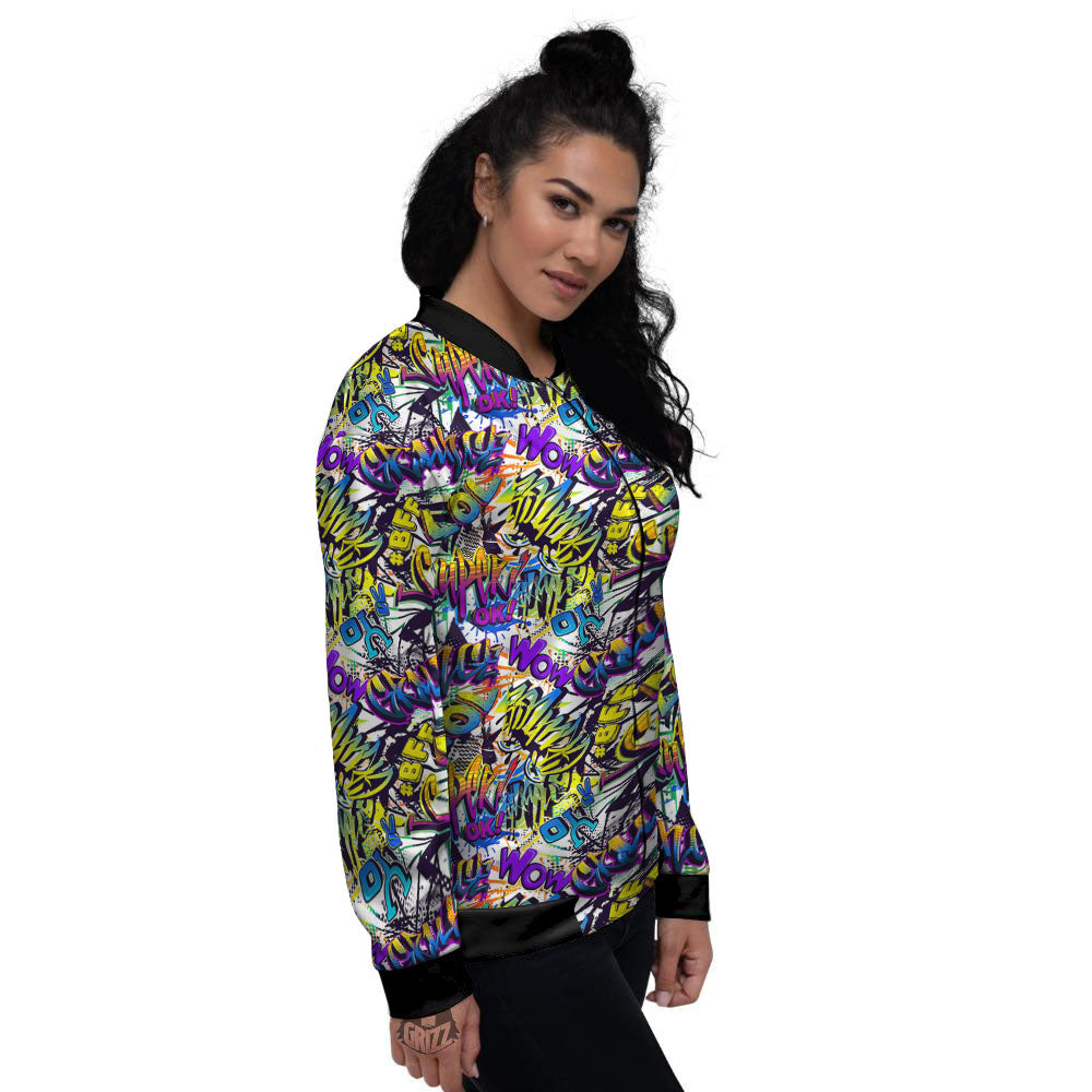 Graffiti Colorful Print Pattern Women's Bomber Jacket-grizzshop