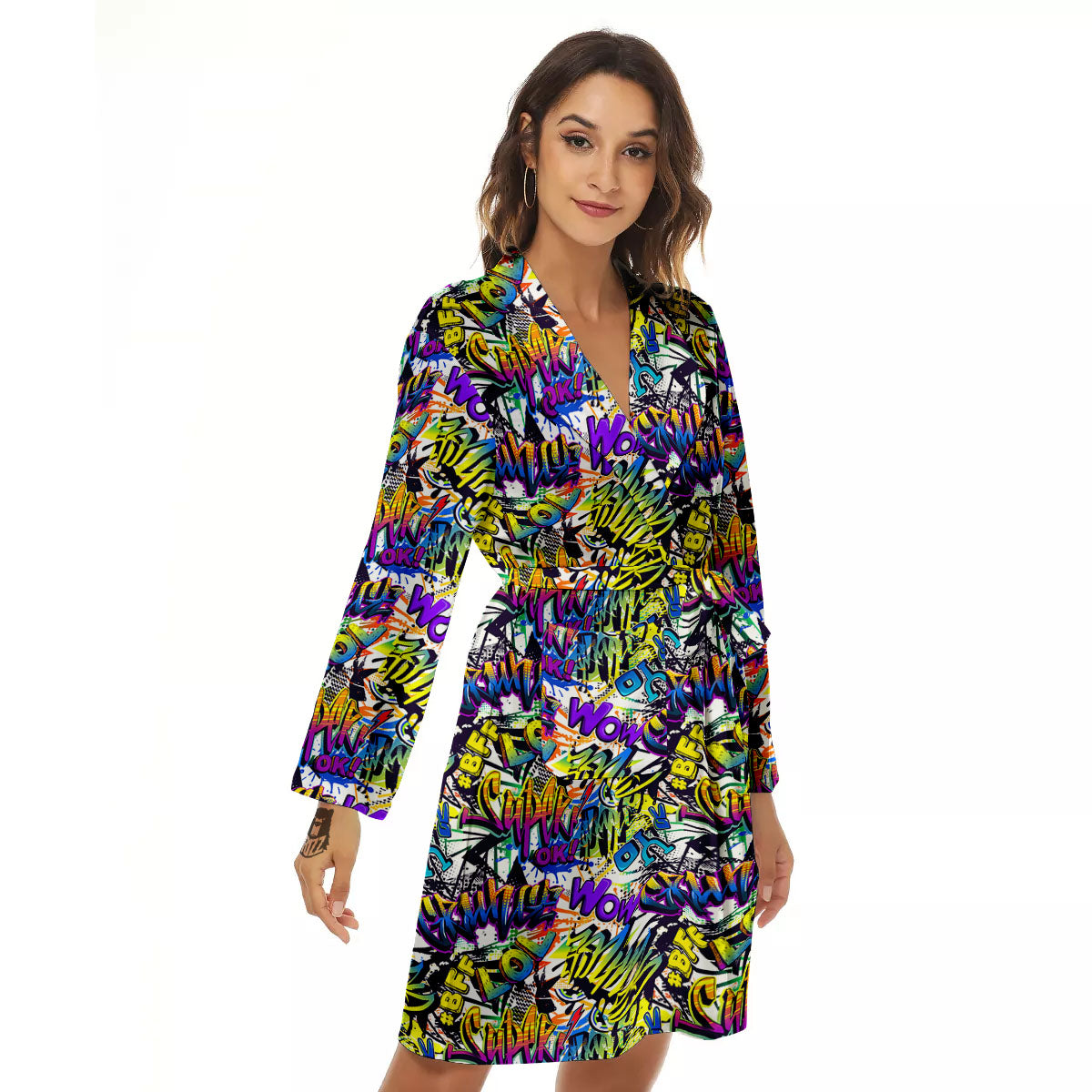 Graffiti Colorful Print Pattern Women's Robe-grizzshop
