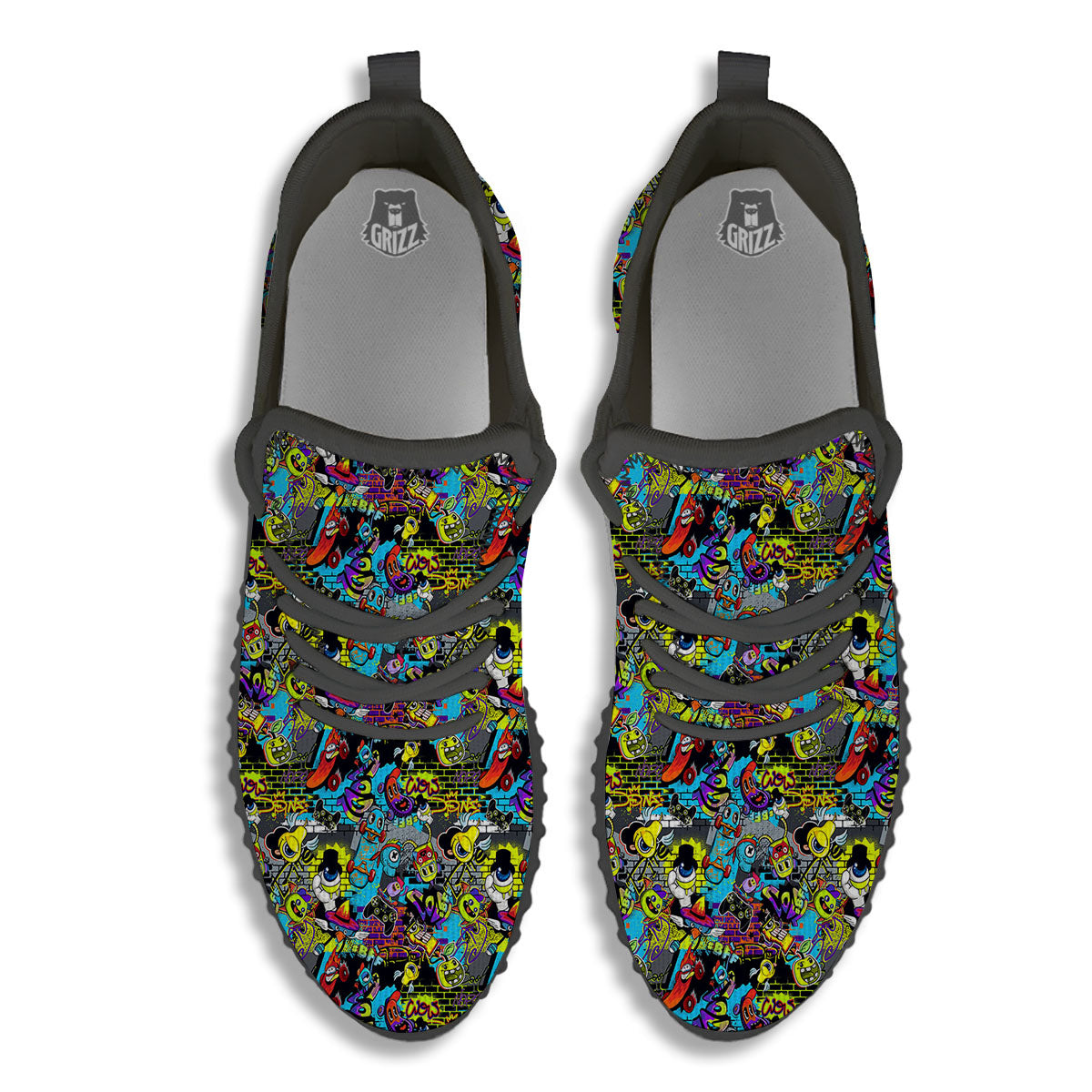 Graffiti Funky Print Pattern Black Walking Shoes-grizzshop