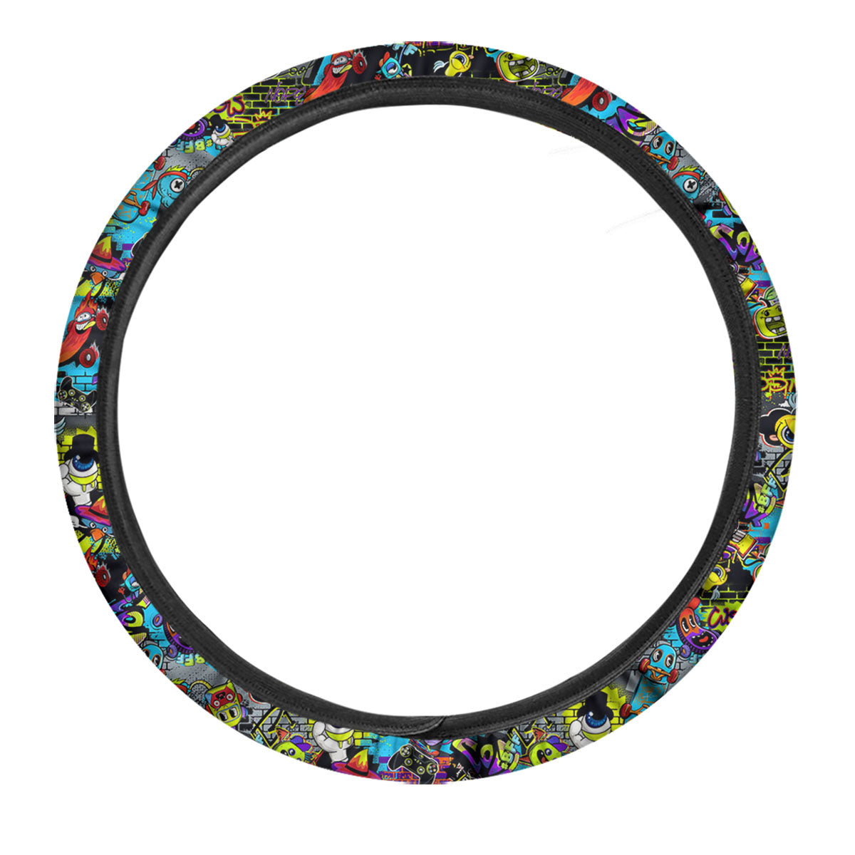 Graffiti Funky Print Pattern Car Steering Wheel Cover-grizzshop