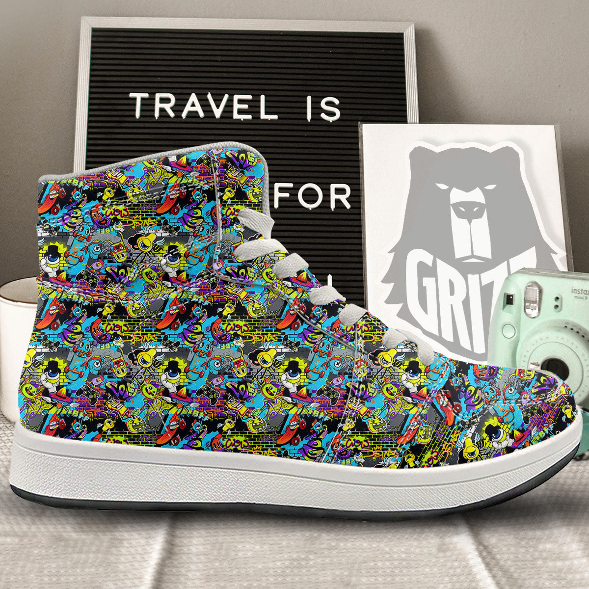 Graffiti Funky Print Pattern High Top Sneakers-grizzshop