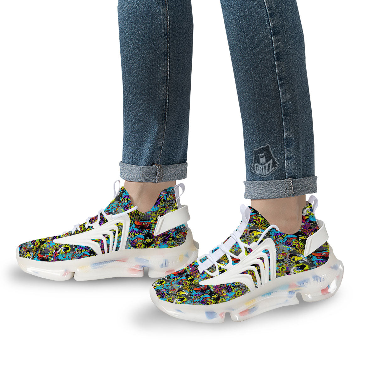 Graffiti Funky Print Pattern White Gym Shoes-grizzshop