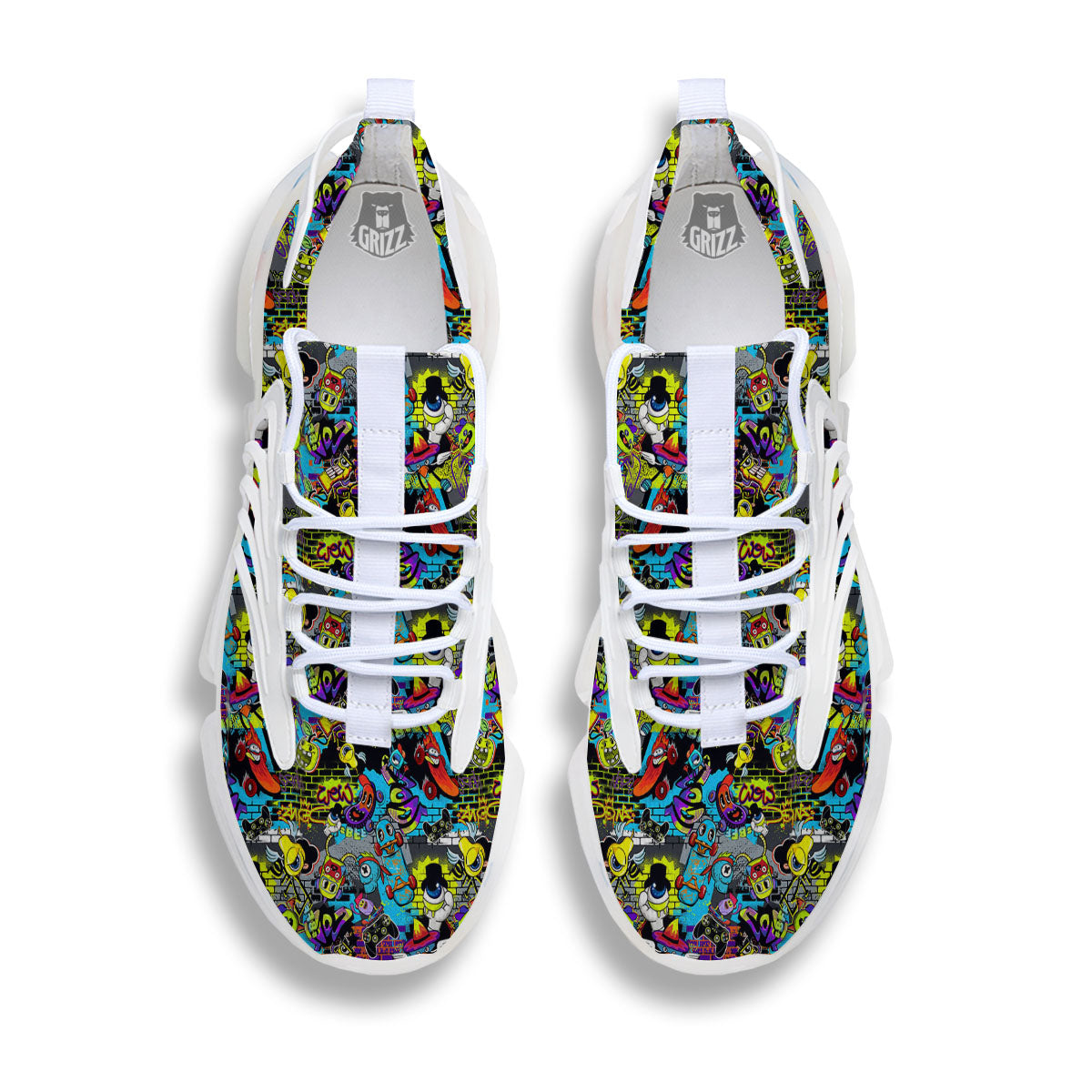 Graffiti Funky Print Pattern White Gym Shoes-grizzshop