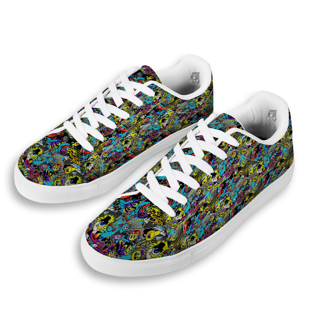 Graffiti Funky Print Pattern White Low Top Sneakers-grizzshop