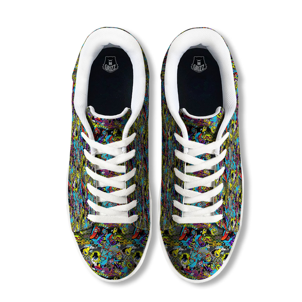 Graffiti Funky Print Pattern White Low Top Sneakers-grizzshop