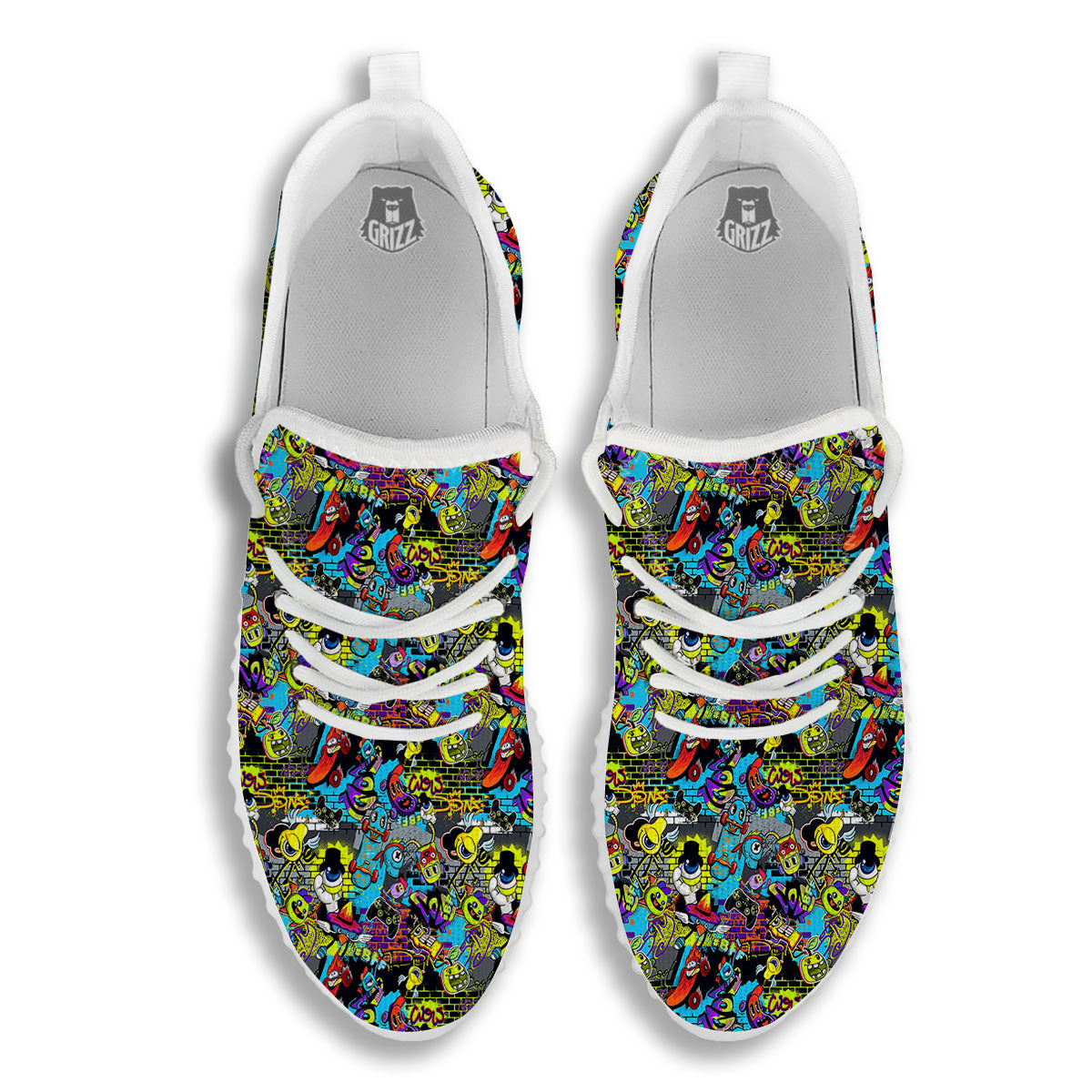 Graffiti Funky Print Pattern White Walking Shoes-grizzshop