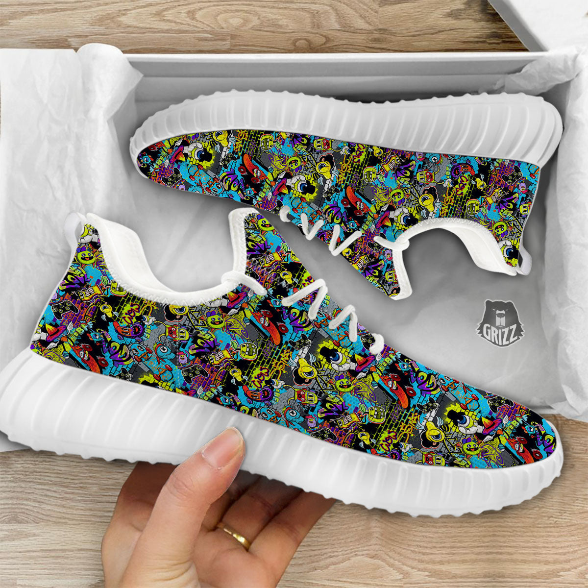 Graffiti Funky Print Pattern White Walking Shoes-grizzshop