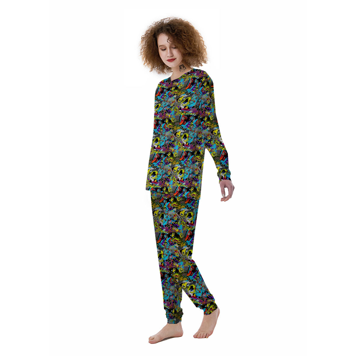 Graffiti Funky Print Pattern Women's Pajamas-grizzshop