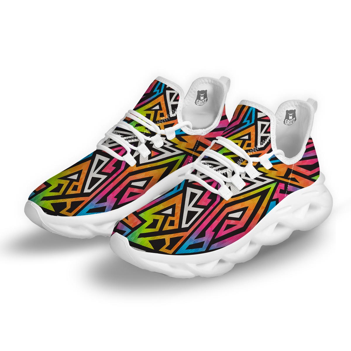 Graffiti Geometric Abstract White Running Shoes-grizzshop