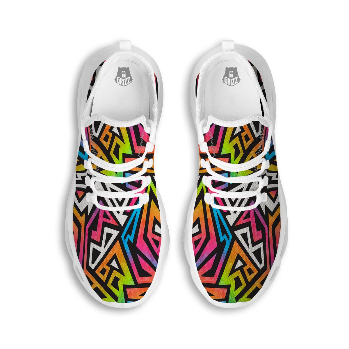 Graffiti Geometric Abstract White Running Shoes-grizzshop