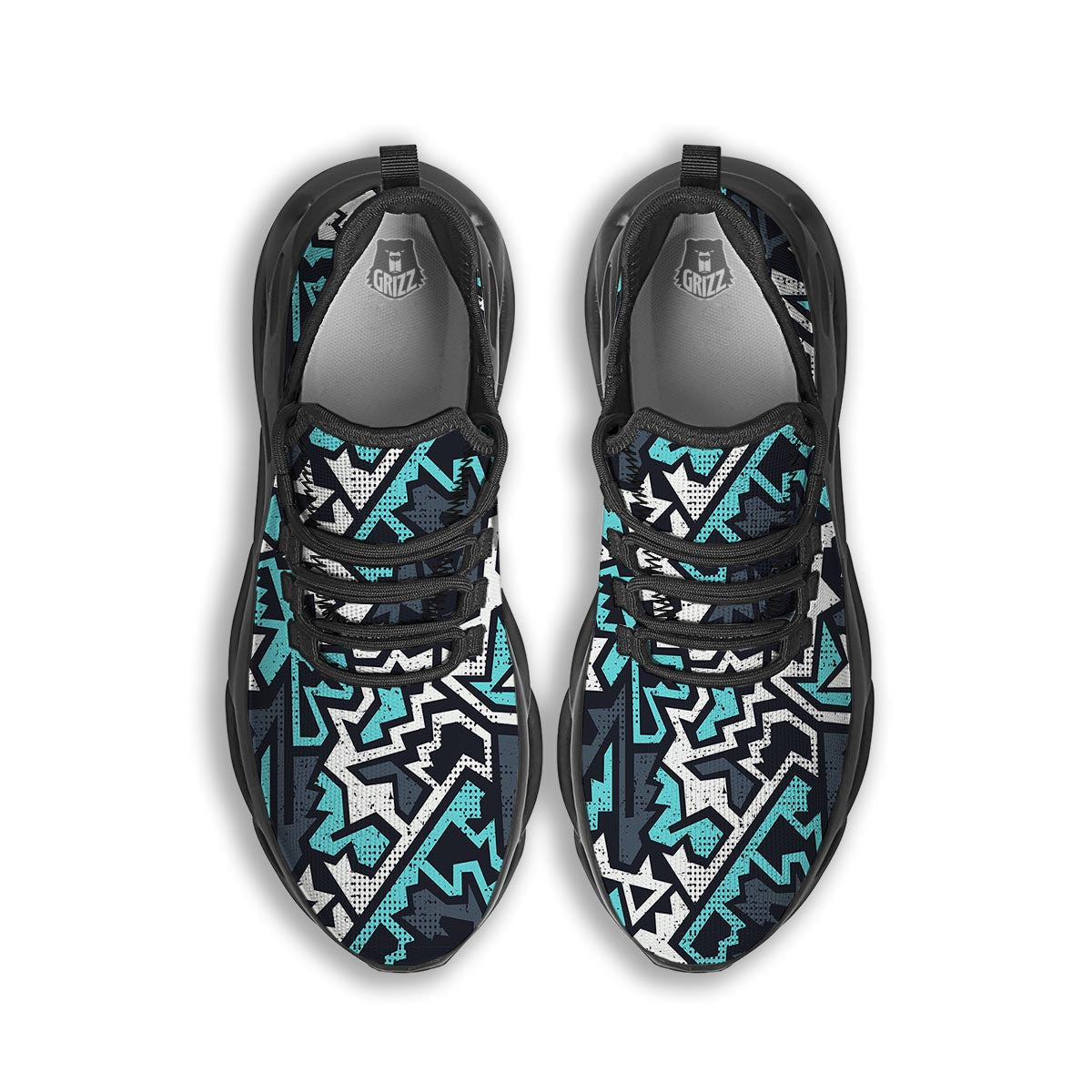 Graffiti Geometric Print Black Running Shoes-grizzshop
