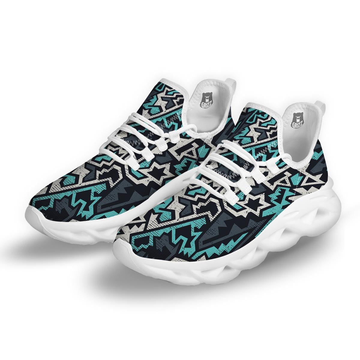 Graffiti Geometric Print White Running Shoes-grizzshop