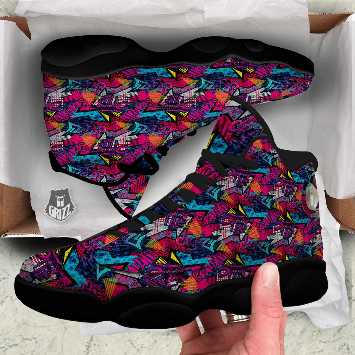 Graffiti Grunge Print Pattern Black Basketball Shoes-grizzshop