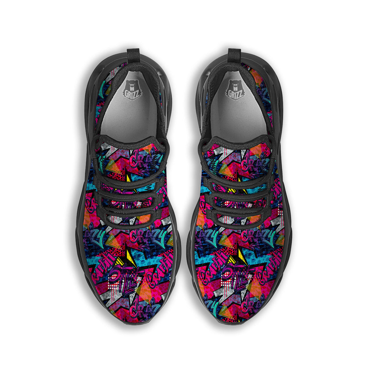 Graffiti Grunge Print Pattern Black Running Shoes-grizzshop
