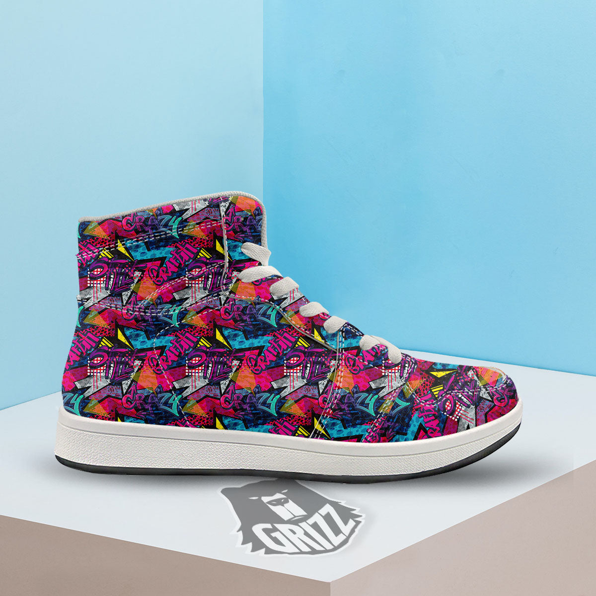 Graffiti Grunge Print Pattern High Top Sneakers-grizzshop