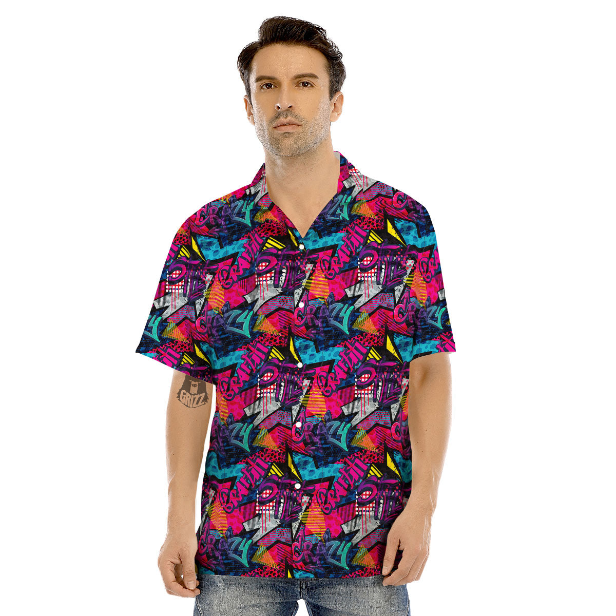 Graffiti Grunge Print Pattern Men's Hawaiian Shirt-grizzshop