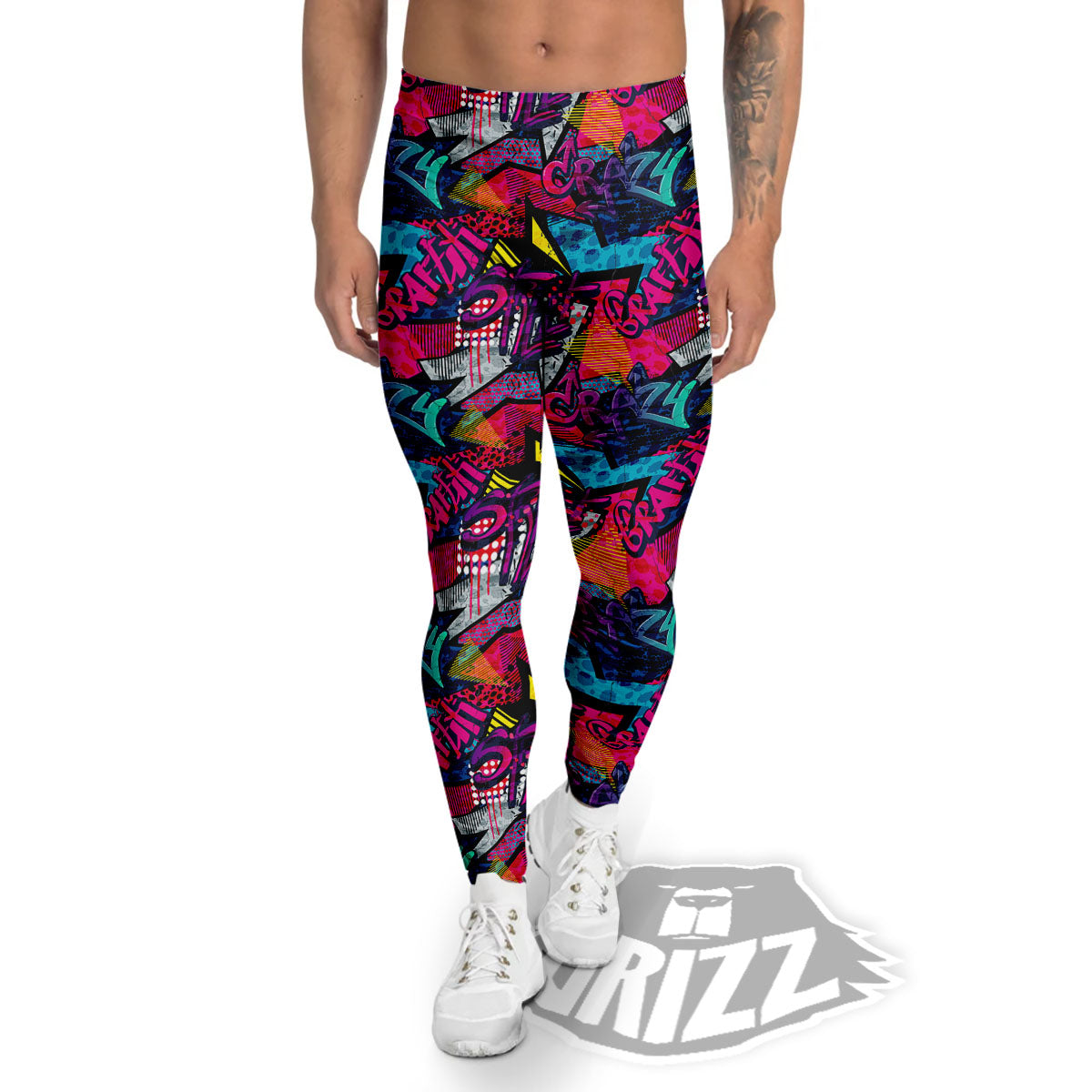 Graffiti Grunge Print Pattern Men's Leggings-grizzshop