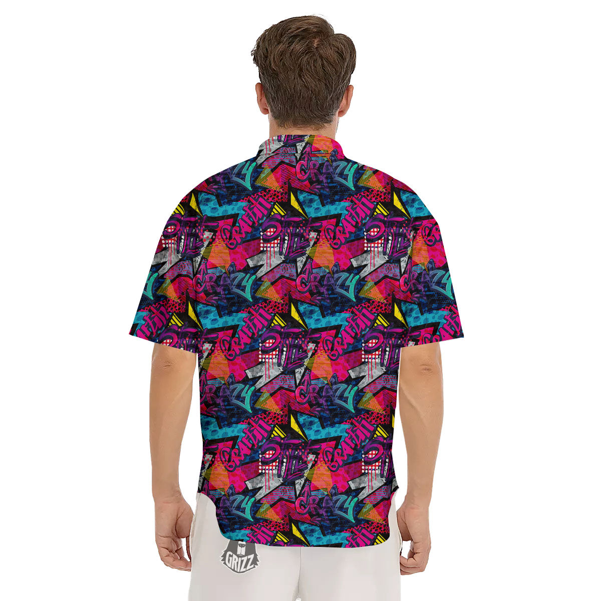 Graffiti Grunge Print Pattern Men's Short Sleeve Shirts-grizzshop