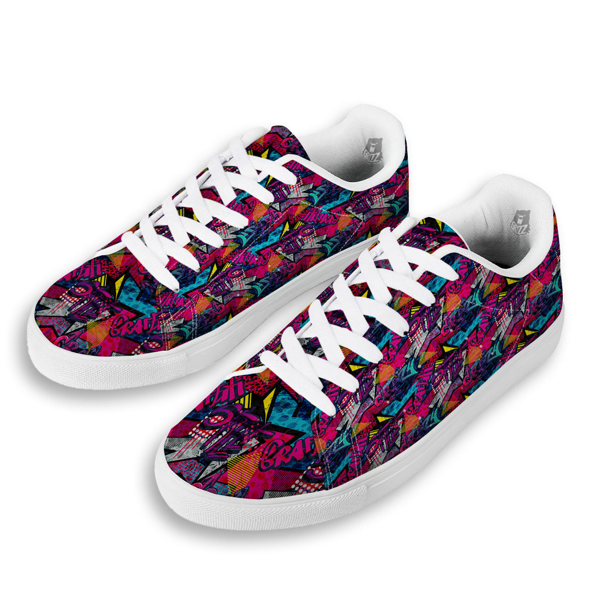 Graffiti Grunge Print Pattern White Low Top Sneakers-grizzshop
