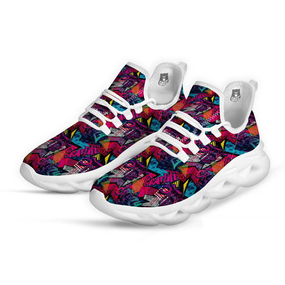 Graffiti Grunge Print Pattern White Running Shoes-grizzshop
