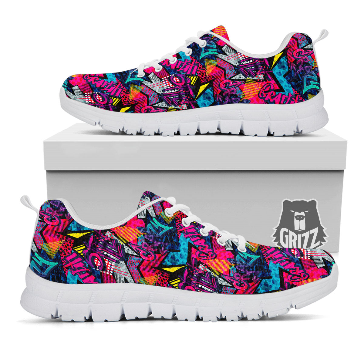 Graffiti Grunge Print Pattern White Sneaker-grizzshop