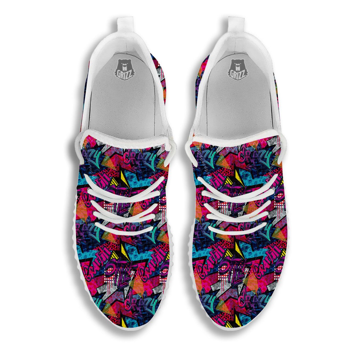 Graffiti Grunge Print Pattern White Walking Shoes-grizzshop