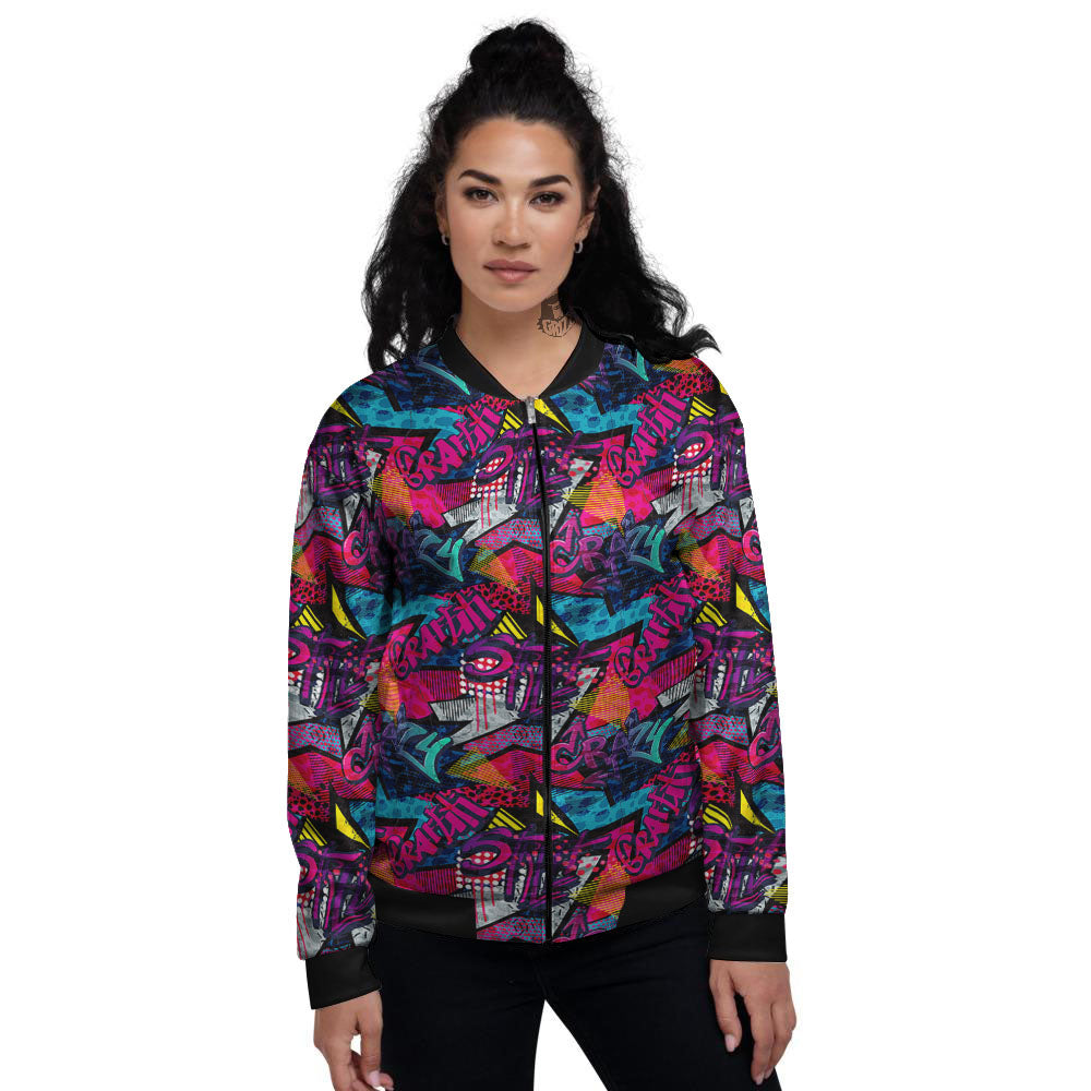Graffiti Grunge Print Pattern Women's Bomber Jacket-grizzshop