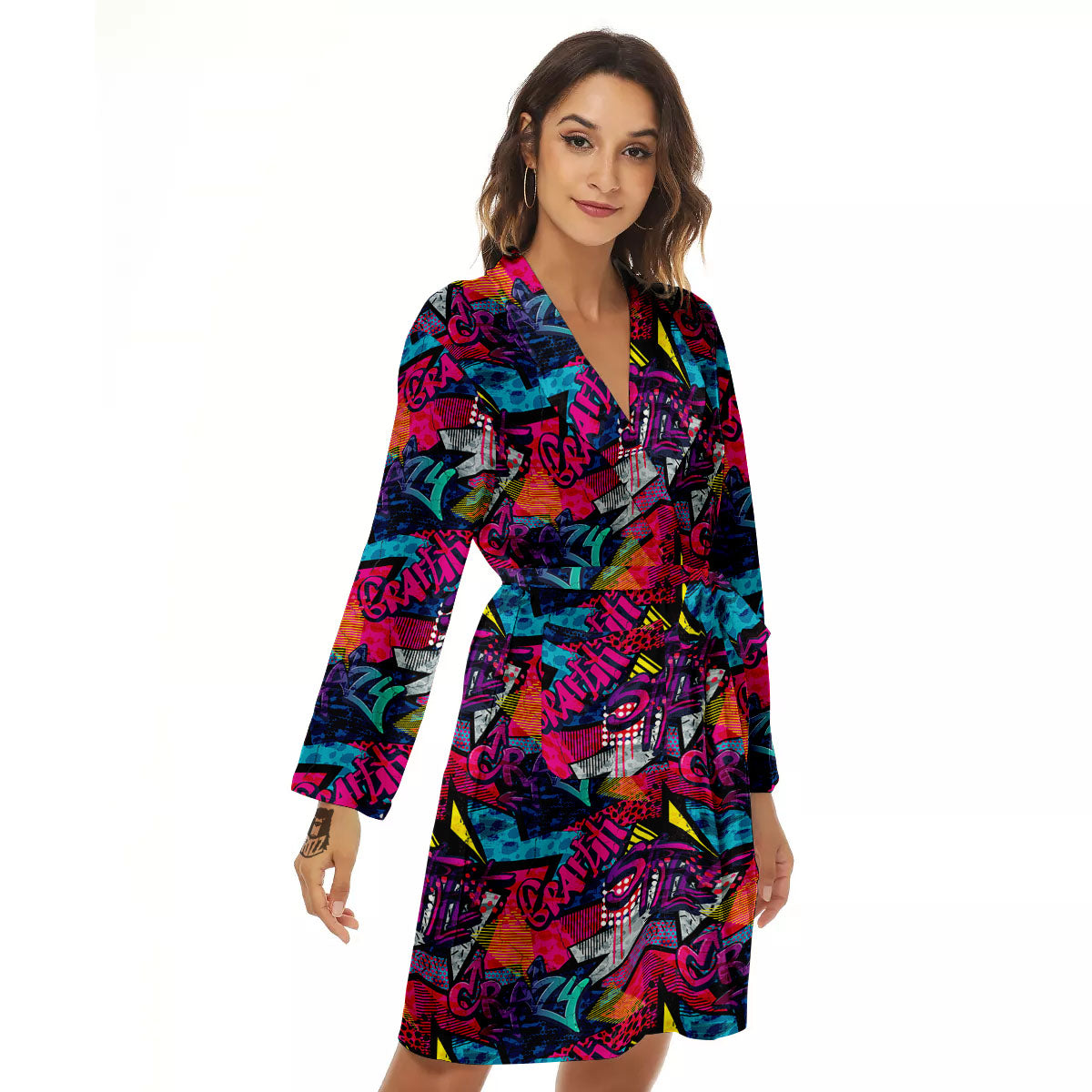 Graffiti Grunge Print Pattern Women's Robe-grizzshop