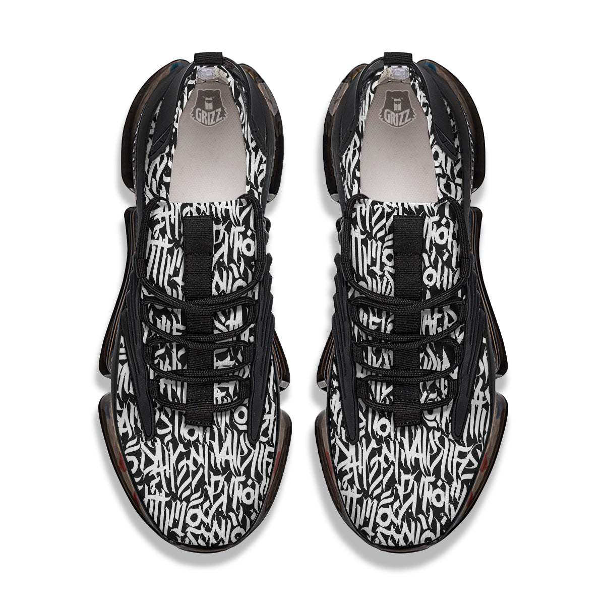 Graffiti Grunge White Text Abstract Print Black Gym Shoes-grizzshop